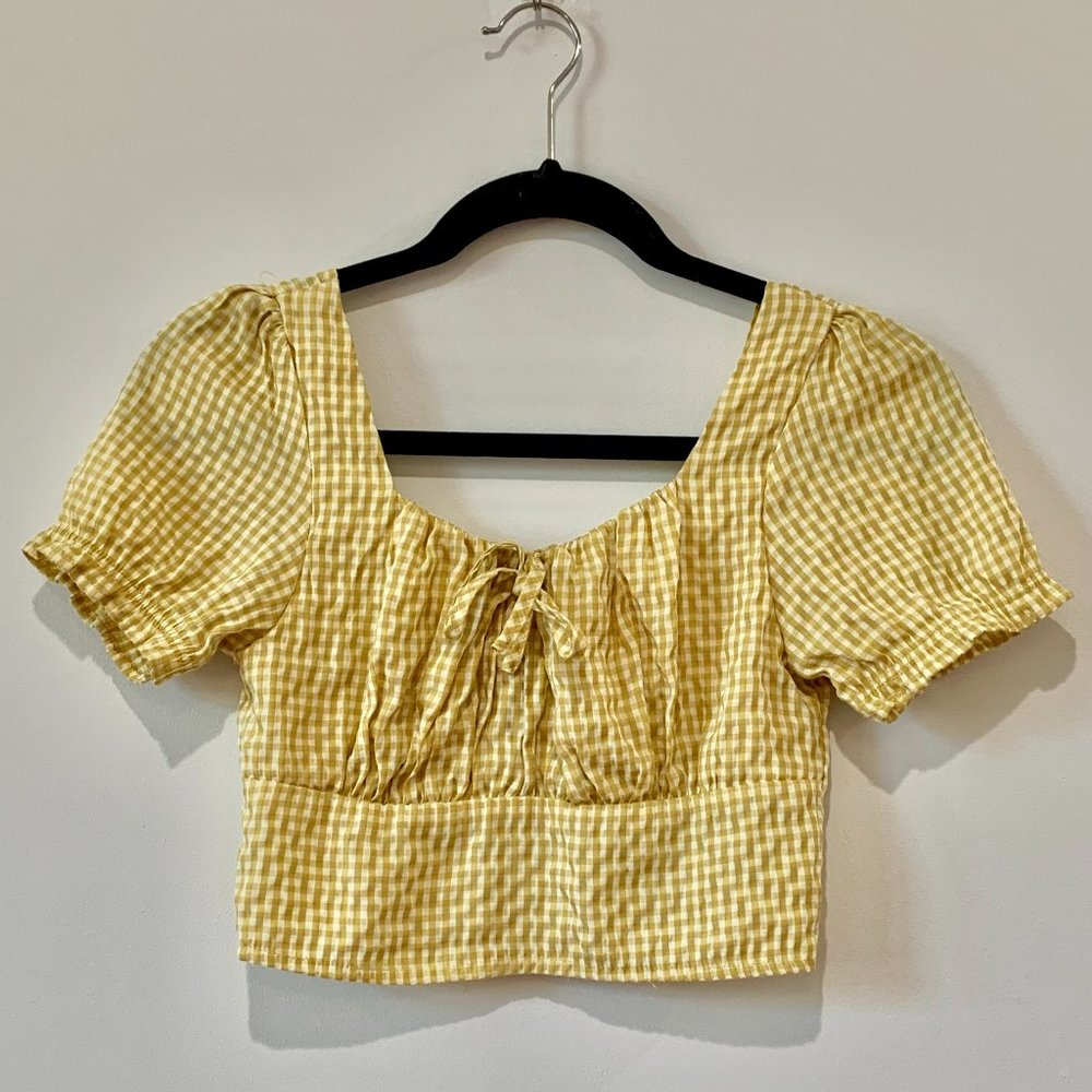 Yellow Gingham Peasant Crop Top